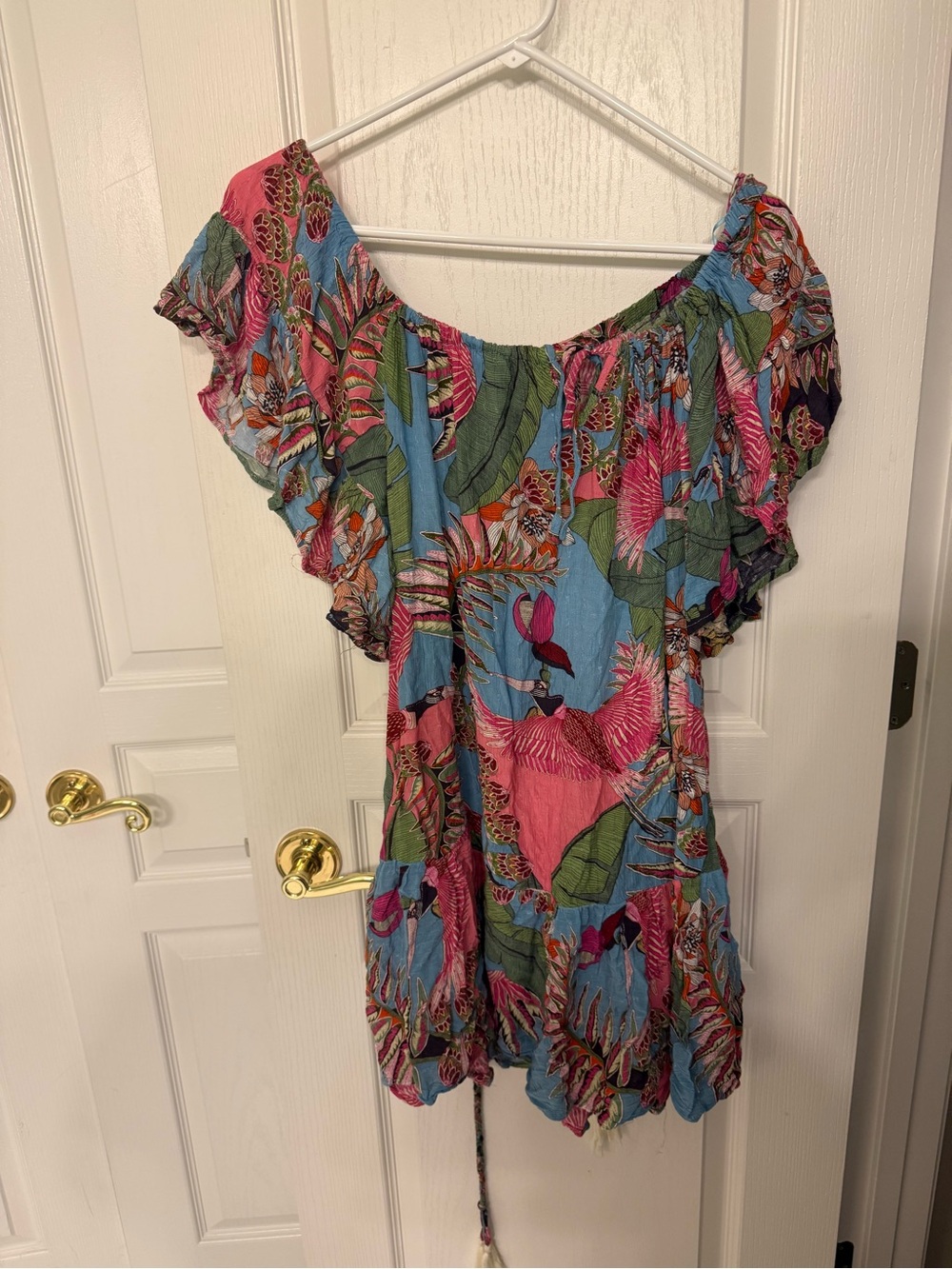 Rachel Multicolor Floral Off-Shoulder Top - Pink, Green & Blue. beach / pool